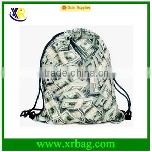 Dollar 3D Print Polyester Lady's Classic Man Gym Drawstring Bag Reusable Shopping Bags thumbnail-1