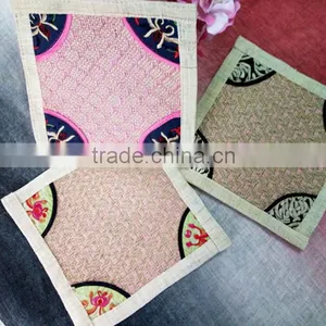 Ramie Cloth Square Coaster With Emboidery at Corners thumbnail-1