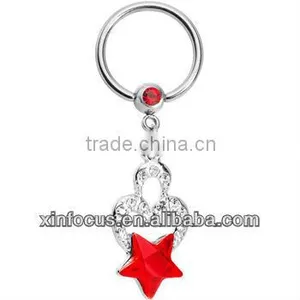 Crystalline Heart Red Star Captive Ring Body Jewelry Nipple Rings thumbnail-1
