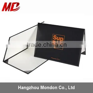 Black Leatherette Certificate Folder Four Satin Corners With Orange Stamping Logo-Tent Style thumbnail-1