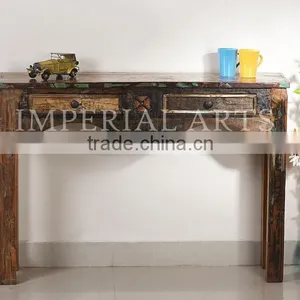 ANTIQUE RECYCLE WOOD CONSOLE TABLE WITH 2 DRAWER thumbnail-1