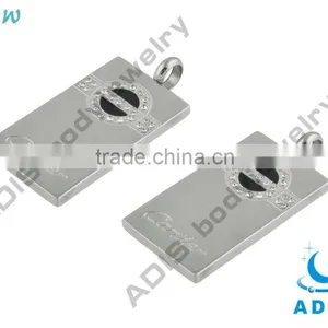 Newest Designed Square Shape Jeweled Stainless Steel Surgical Pendant thumbnail-1