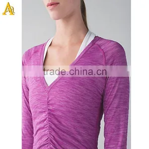 Fashion Design Women Workout Training Gym Sports Long Sleeve Raglan Burnout t Shirts With Rounded Drop-tail Hem Wholesale thumbnail-2
