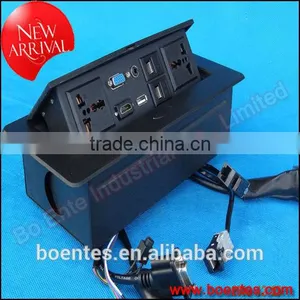 Conference Table Conceal Socket for Desktop Button Pop Up Power Socket Box With VGA/HDMI Wires Connected Plug thumbnail-4