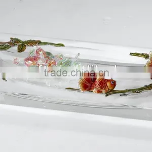 RORO Enrichment Gold Fish Enamel Crystal Glass Fruit Holder Candy Plate thumbnail-1