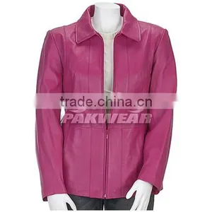 Women Down Leather Jacket With Most Beautiful Color Pink thumbnail-1
