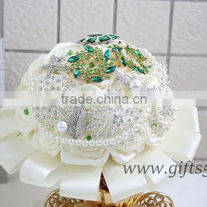 Handmade Green Brooch Wedding Brides Bouquet Wholesale thumbnail-1