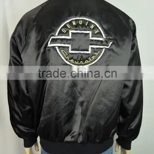 Wholesale Shiny Black 100% Polyester Satin Baseball Jacket thumbnail-2