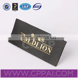 Black Leather Gold Letter Printed Clothing Label thumbnail-1