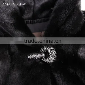Wholesale Fashion Short Mink Fur Coat Hooded thumbnail-3