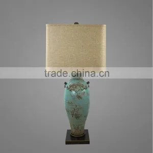 Vintage Style Ceramic Table Lamp Metal Base In Antique Brass And Ceramic Body With Square Fabric Lampshade Study Table Lamp thumbnail-1