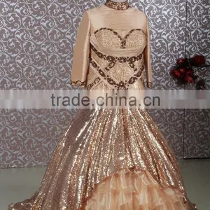 RSE689 Long Sleeves Bronze Indian Beaded Dresses For Muslim Mother Of The Bride thumbnail-5