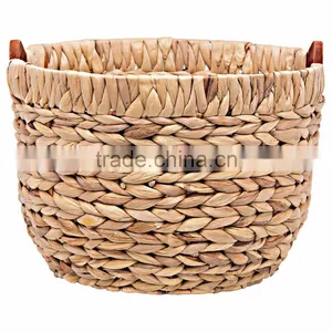 Wholesale Natural Round Water Hyacinth Basket With Handles,water Hyacinth Basket Manufacture thumbnail-1