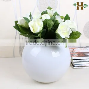 Hand Blown White Round Glass Vases for Wedding Decoration Centerpieces, White Round Glass Bowl Vase thumbnail-1