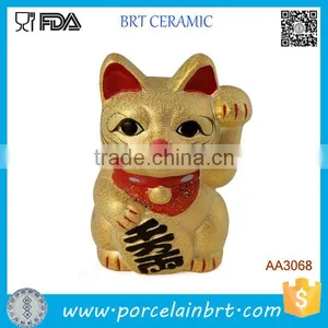Home Decor Gold Plate Maneki Neko Cat Ceramic Money Bank thumbnail-1