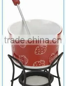Ceramic Cheese Fondue Set With Stand With Green Color Cheese Press thumbnail-2