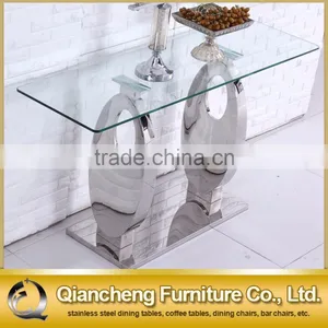 Industrial Tempered Glass Console Table With Metal thumbnail-2