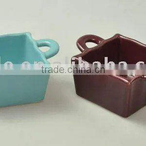 Square Stoneware Ramekin Bowl, Colored Bakeware With Handles thumbnail-1
