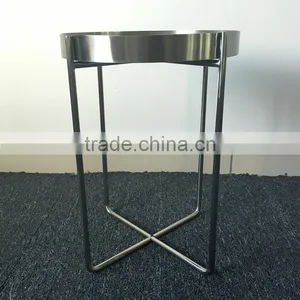 High Quality Metal Color Stainless Steel Folding End Table With Glass Top thumbnail-1