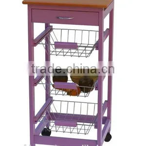 2016 Good Quality and Competitive Price Wooden Kitchen Trolley With Three Metal Wire Brackets/ceramic Tile on Top With Drawer thumbnail-1