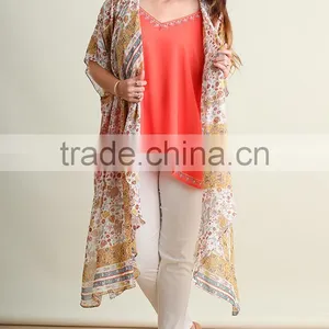 Cardigan Muslim Style Women Abaya Polyester Bohemian Print Chiffon Long Line Open Cardigan Guangzhou Lady Plus Size Clothing thumbnail-2