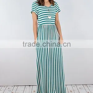 Elegant Long Nightgowns Black & White Stripe Short Sleeve Hidden Pockets Scoop Neck Gown Dresses Evening Muslim Dress Maxi thumbnail-2