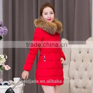 OEM Wholesale Winter Women Thicken Cotton Fur Collar Hooded Down Long Parka Jacket Coat thumbnail-1