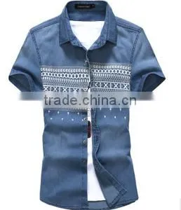 Men's Printed Denim Shirts Short Sleeve Denim Shirt For Men Washed Denim Casual Shirt thumbnail-1