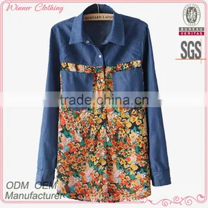 New Fashion Cotton Denim and Chiffon Print Long Sleeves High Quality Garment Manufacturer High Quality Varsity Jackets Suppli thumbnail-1