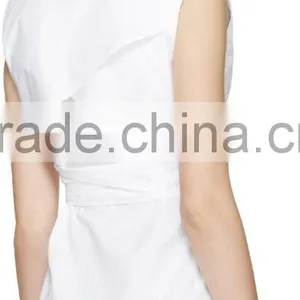 2016 Lady Fashionable Cheap White Belted Sleeveless Blouse thumbnail-3
