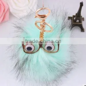 Evil Eye Faux Fur Pom Pom Keychain Bag Charms Fake Fur Glasses Bag Charms Car Hangers Imitation Fur Ball Keychain Gifts thumbnail-2