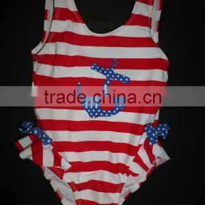 2017 Fashion Seaside Navy Style Swimwear Kids Beach Swim Suit Bowknot Bathing Chiffon Suit thumbnail-4
