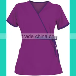 2016 Wholesale Short Sleeve Medical Uniform Scrubs Top With Side Tie thumbnail-1
