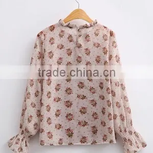 Runwaylover EY2344B Hot Sale 2017 Women Fashion Sleeve Fold Printed Chiffon Blouse thumbnail-5