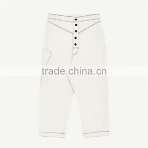 Peg-leg Trousers Cotton White Pants for Women thumbnail-6