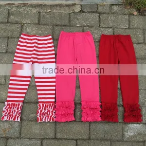 100% Cotton Pants With Triple Ruffles Bottom for Baby Girls Pants Knit Ruffle Wholesale Kids Clothes thumbnail-1