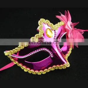 PVC Pink Masquerade Party Mask With Flower thumbnail-1