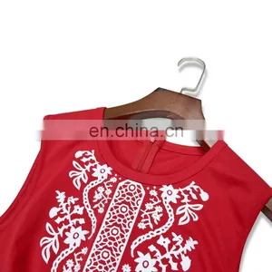 2019 Summer Women Girls Mommy and me Red Solid With Embroidery Flower Sleeveless Knee Length Work (this Link for WOMAN) thumbnail-3