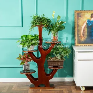 Flower Rack Solid Wood Living Room Indoor Balcony Simple Multi-layer Floor Type Retro European Chinese White Wood Chlorophytum Bonsai Green Flesh Saving Space Large Flower Pot Decoration Shelf thumbnail-4