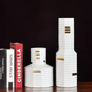 Modern Simple Gild Coral Fashion Fresh White Ceramic Vase For Showroom Club Decor thumbnail-3