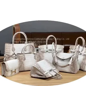 Gradient Himalayan Platinum Imported Nile Crocodile Leather Women's Handbag 25CM Support Customization thumbnail-1