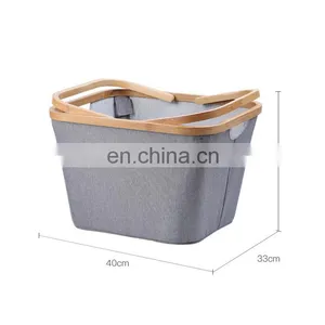 Collapsible Rectangular Oxford Cloth Clothes Storage Toy Storage Box Laundry Basket With Bamboo Handle thumbnail-5