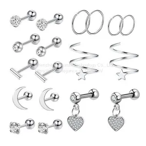 Stainless Steel Stud Earrings,Solid Rhinestone Cartilage Earrings Helix Ear Piercing Jewelry thumbnail-1