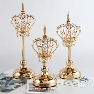 Wholesale Wedding Crystal Glass Candlesticks Metal Gold Silver Crown Candle Holder For Wedding Decoration thumbnail-2