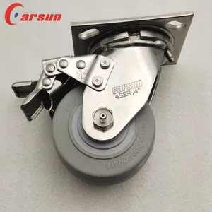 Carsun Stainless Steel Heavy Duty Caster Wheels 4-Inch Thermoplastic Rubber TPR Wheels Industrial Swivel Caster With Brakes thumbnail-3
