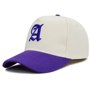 Customized 100% Cotton Baseball Hat 3D Embroidery Logo Two Tone Structured 5 Panel Caps 2 Color Contrast Sports Team Hats thumbnail-4