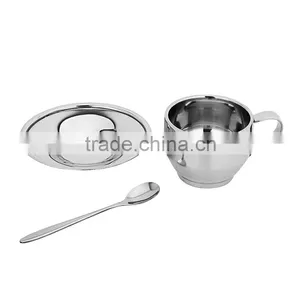 2016 Elegant Deisgn Coffee Tea Dish+cup+spoon 3pcs Set Stainless Steel Coffee Cup Mug Set thumbnail-3
