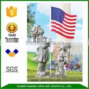17.5" Resin Patriotic Children Statue With American Flag thumbnail-1