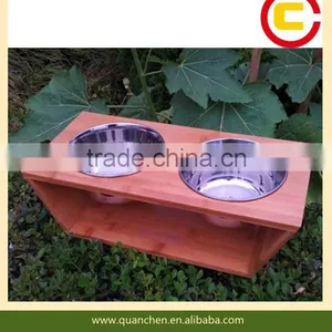 Bamboo Pet Feeder With Two Bowls thumbnail-1