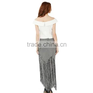 Long Tassels for Clothing Skirt Grey and White Checked 2 Pieces Twinset Dress Patterns Top Sweetheart Tight Dresses thumbnail-4